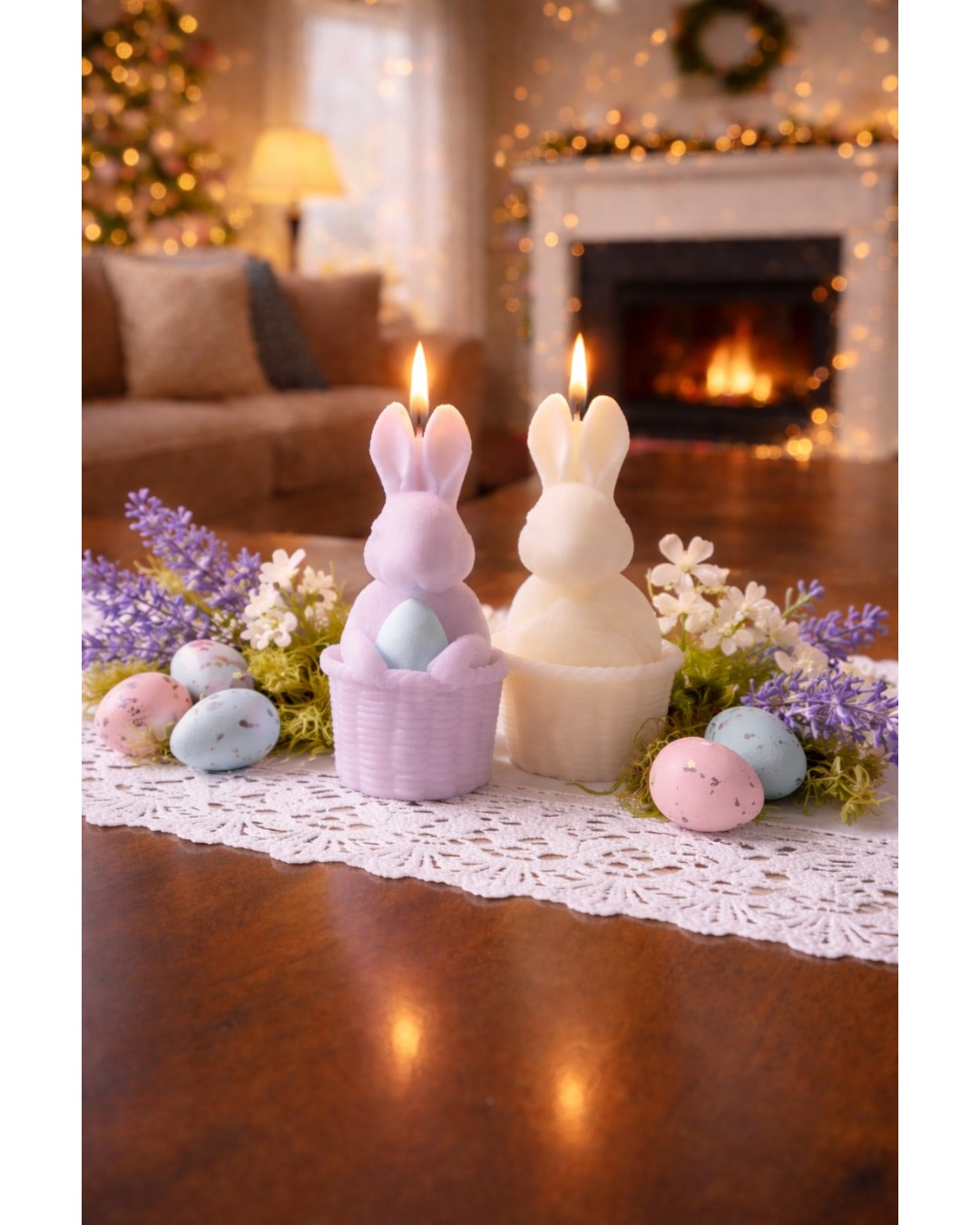 Cute Bunny Basket Scented Candle Set – Pastel Rabbit Decorative Candles for Easter, Home Decor & Gifting (Pack of 2)