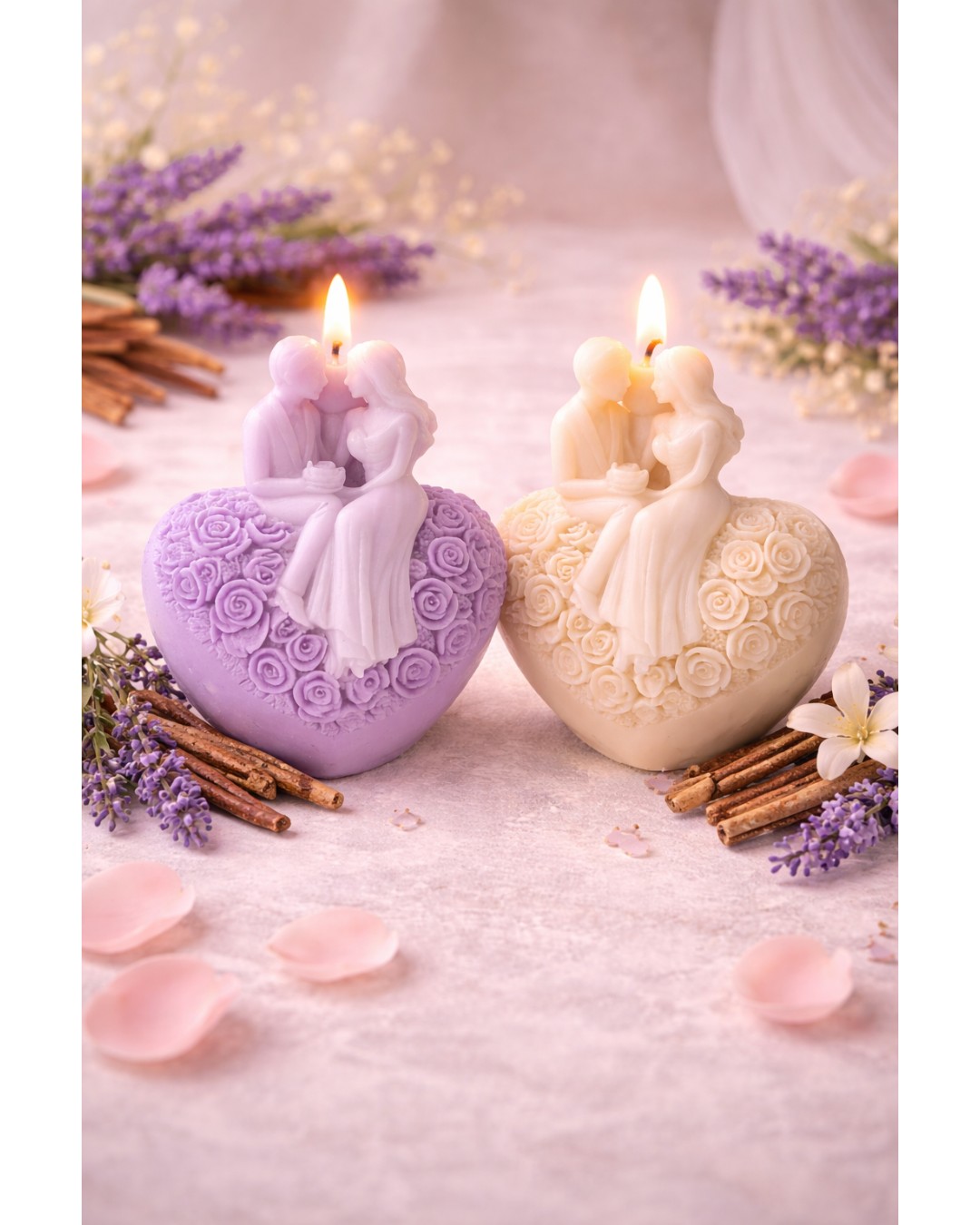 Romantic Couple Heart Shape Scented Candle Set – Love Theme Decorative Floral Heart Candles for Home Decor & Gifting (Pack of 2)