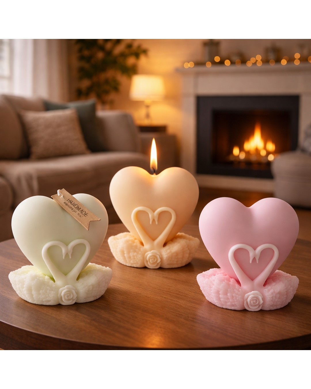 Pastel Heart Shape Decorative Scented Candle – Romantic Love Theme Candle for Home Decor & Gifting (Pack of 2)