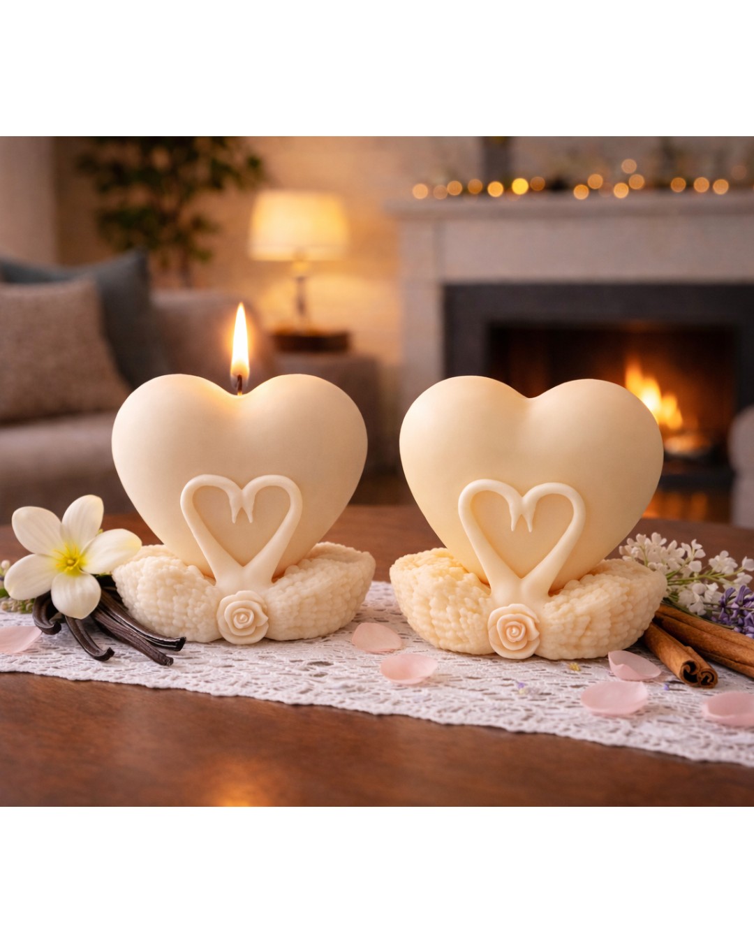 Pastel Heart Shape Decorative Scented Candle – Romantic Love Theme Candle for Home Decor & Gifting (Pack of 2)