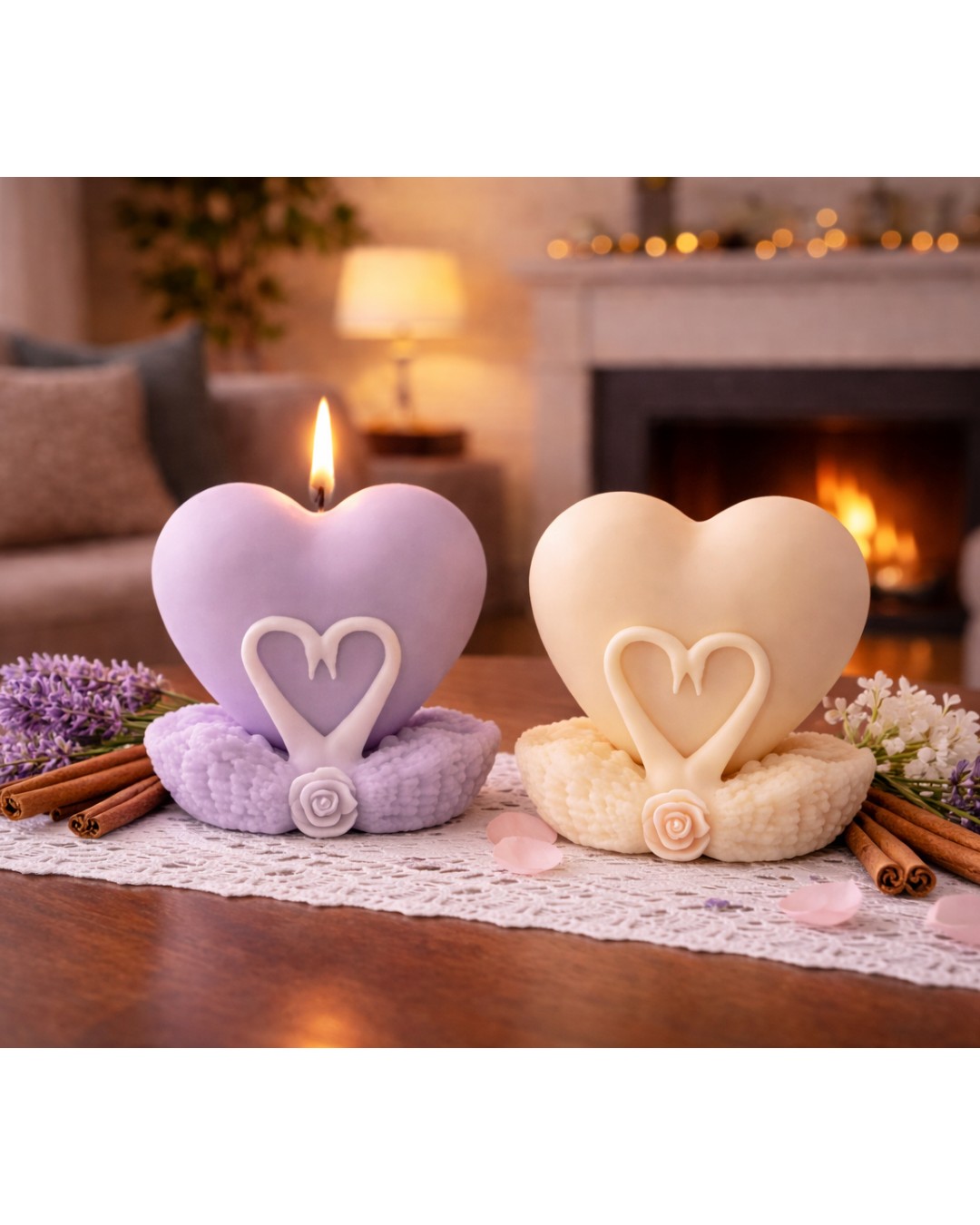 Pastel Heart Shape Decorative Scented Candle – Romantic Love Theme Candle for Home Decor & Gifting (Pack of 2)