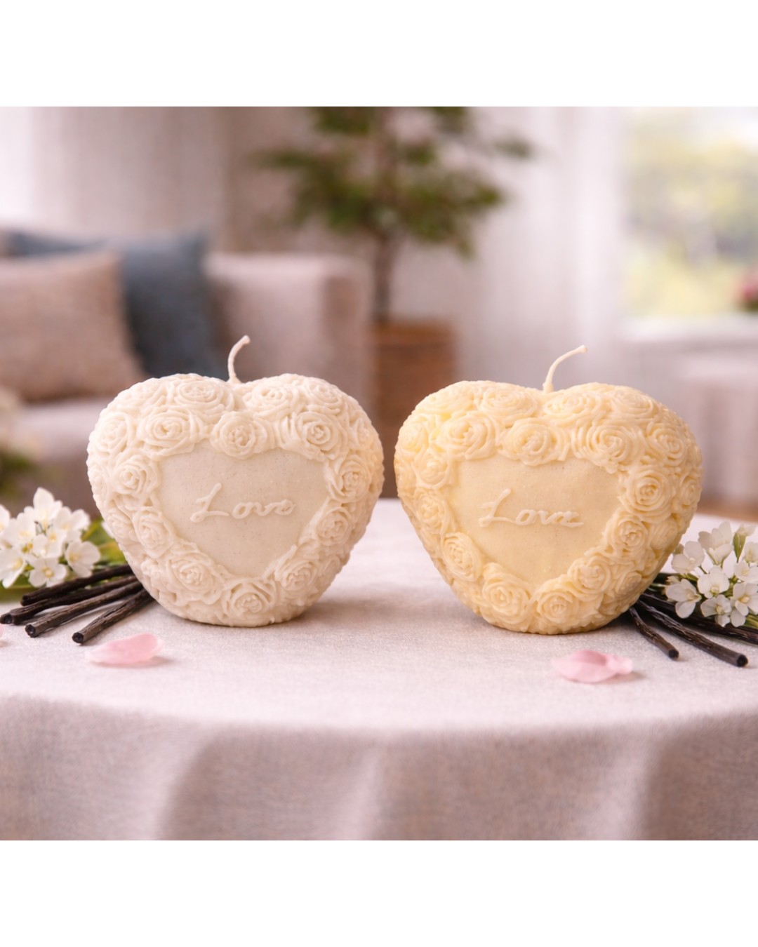 Floral Heart Love Scented Candle Set – Pastel Romantic Decorative Heart Candles for Home Decor & Gifting (Pack of 3)