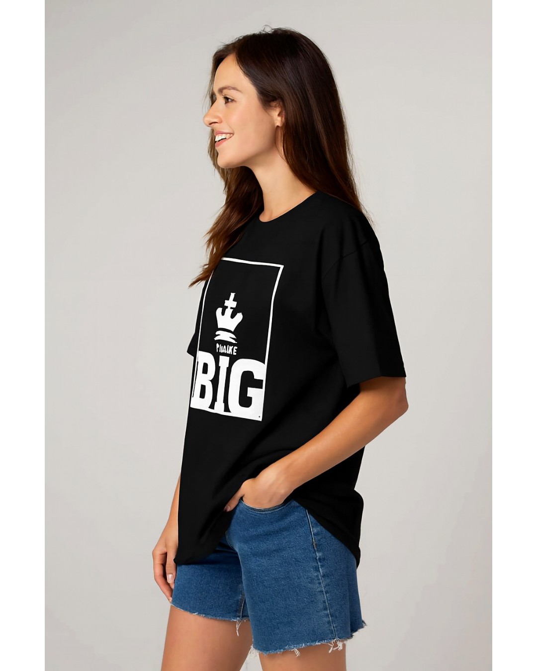 Hellknit Women Pure Cotton Drop Shoulder, Oversized Tshirt, with Print Think BIG- Pack of 1