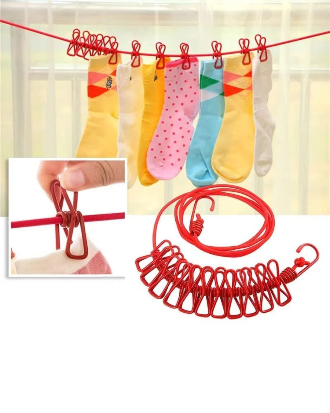 Portable Laundry Drying Hanger Rope Clips, Space Saving, Windproof & Travel Friendly Hanger (12 Clips )