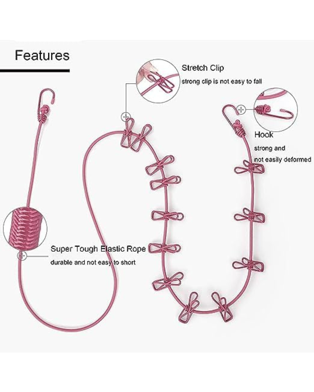 Portable Laundry Drying Hanger Rope Clips, Space Saving, Windproof & Travel Friendly Hanger (12 Clips )