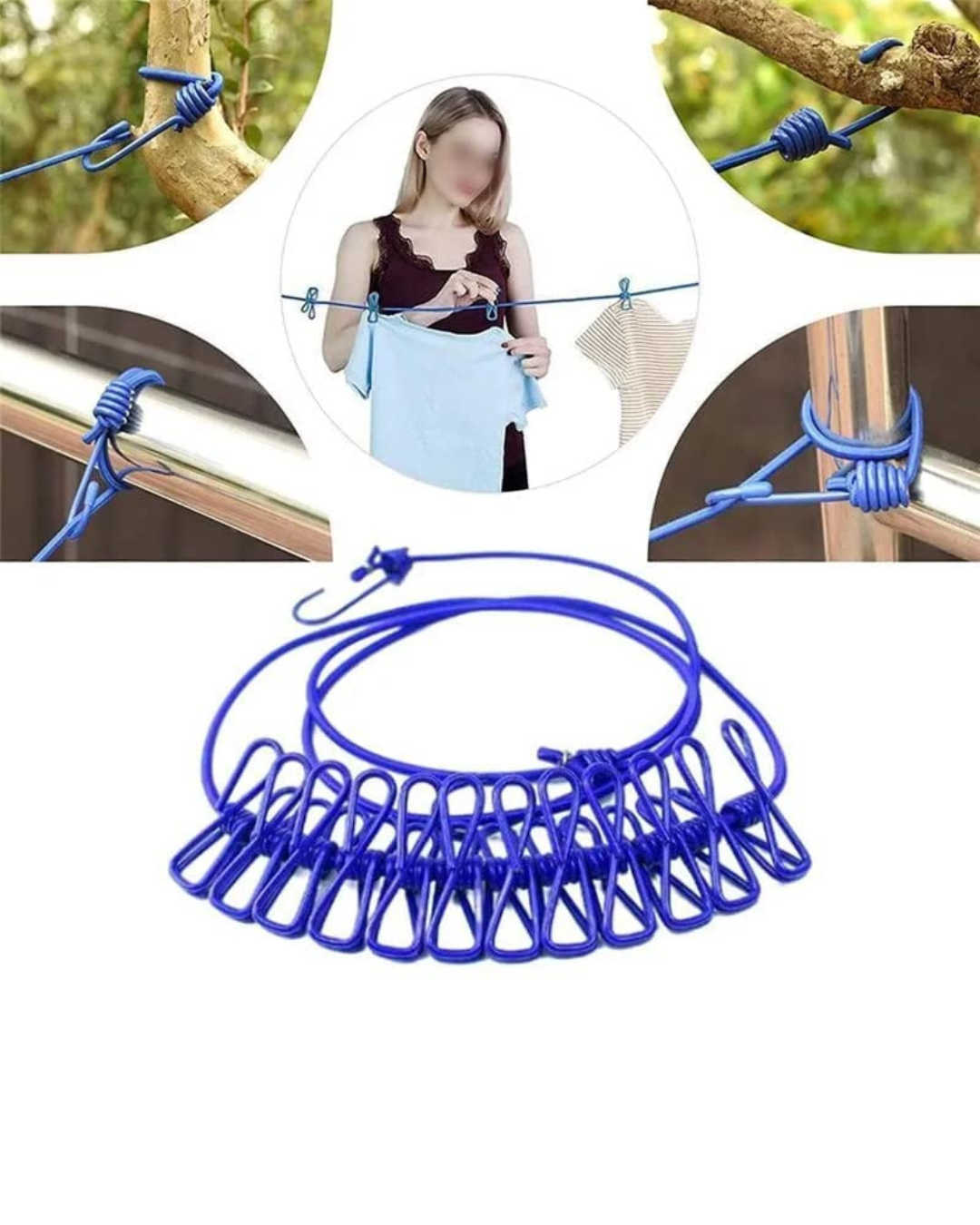 Portable Laundry Drying Hanger Rope Clips, Space Saving, Windproof & Travel Friendly Hanger (12 Clips )