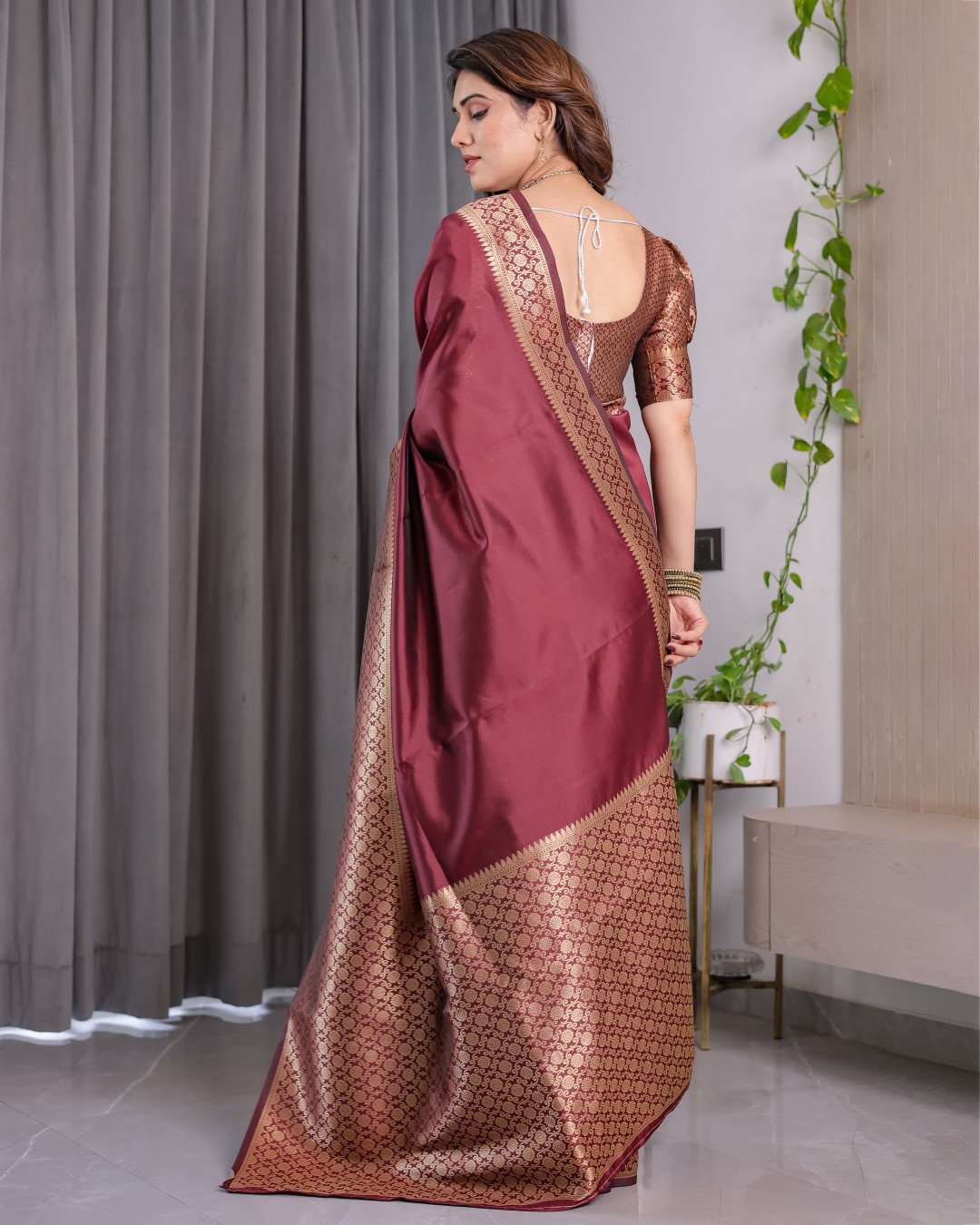 Pure Kanjivaram Silk Saree with All-Over Golden Jacquard Weaving & Designer Blouse | 5.5m Saree + 0.8m Blouse Piece(Pack of 1)