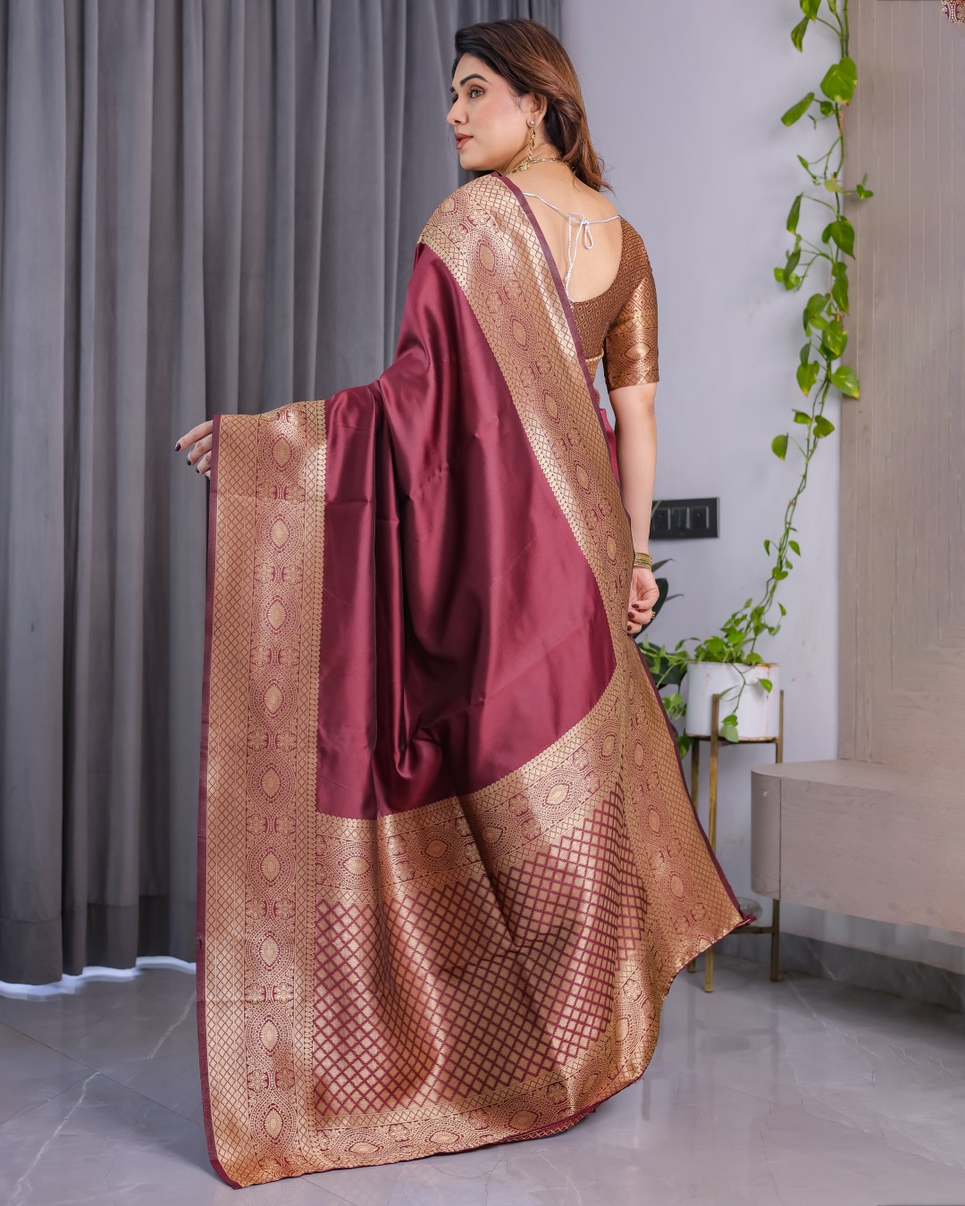 Pure Kanjivaram Silk Saree with Floral Golden Zari Border & Blouse – 5.5m Saree + 0.8m Blouse Piece(Pack of 1)