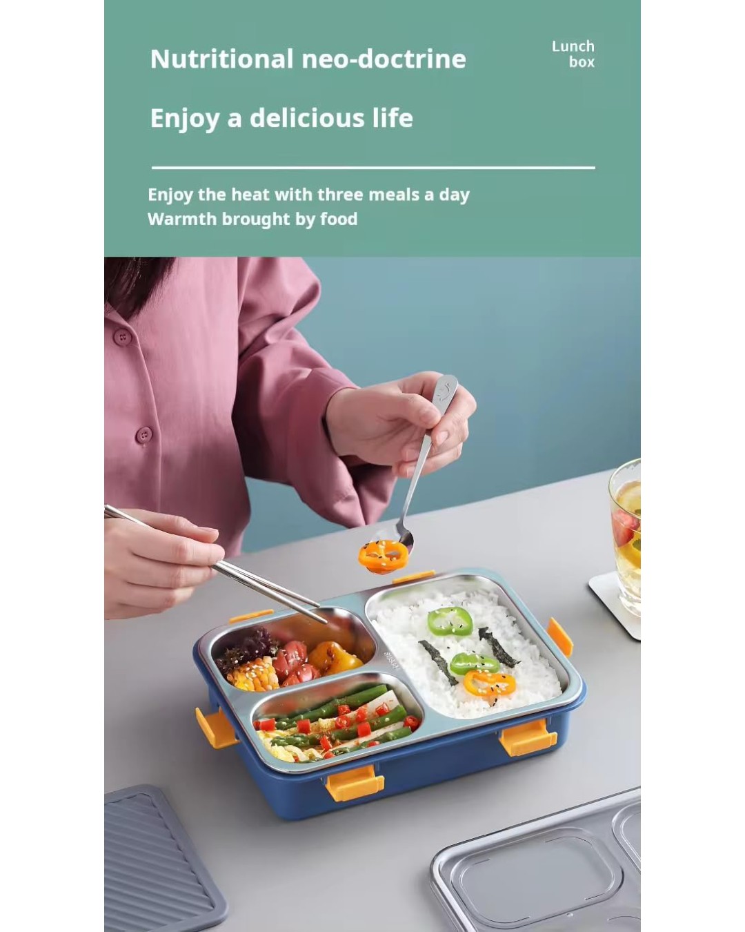 3 Compartment Stainless Steel Lunch Box, Leakage Proof Lunch Box for School Kids and Adults (Pack of 1 ,750ML)