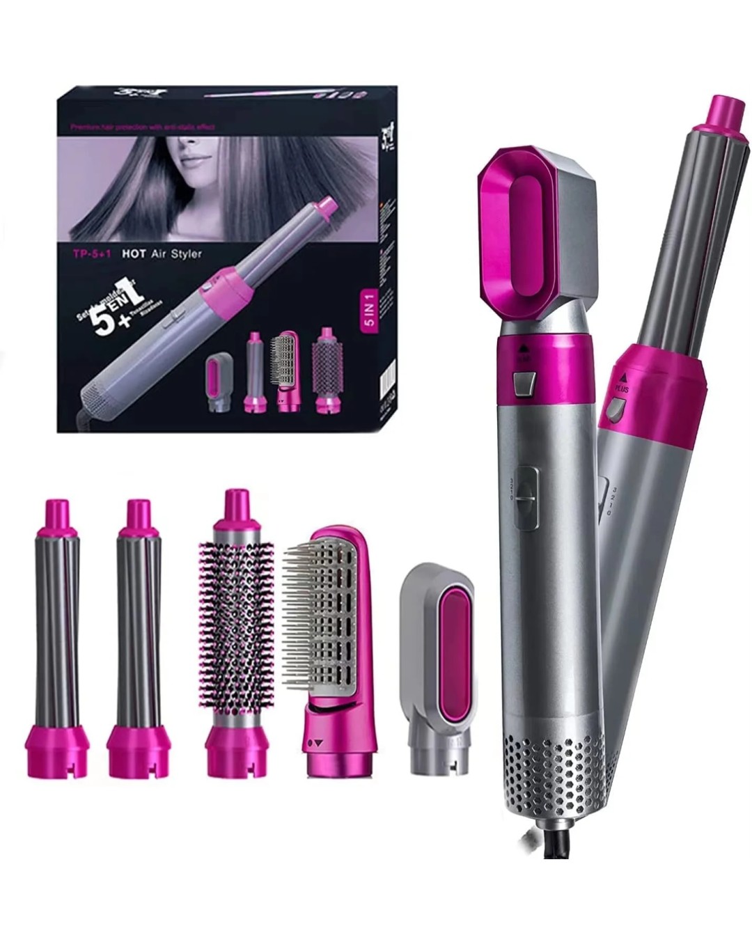 5 in 1 Hot Air Styler Hair Dryer Comb Multifunctional Styling Tool Fast Heating Crimper Wand Manual Curler (Pack of 1)