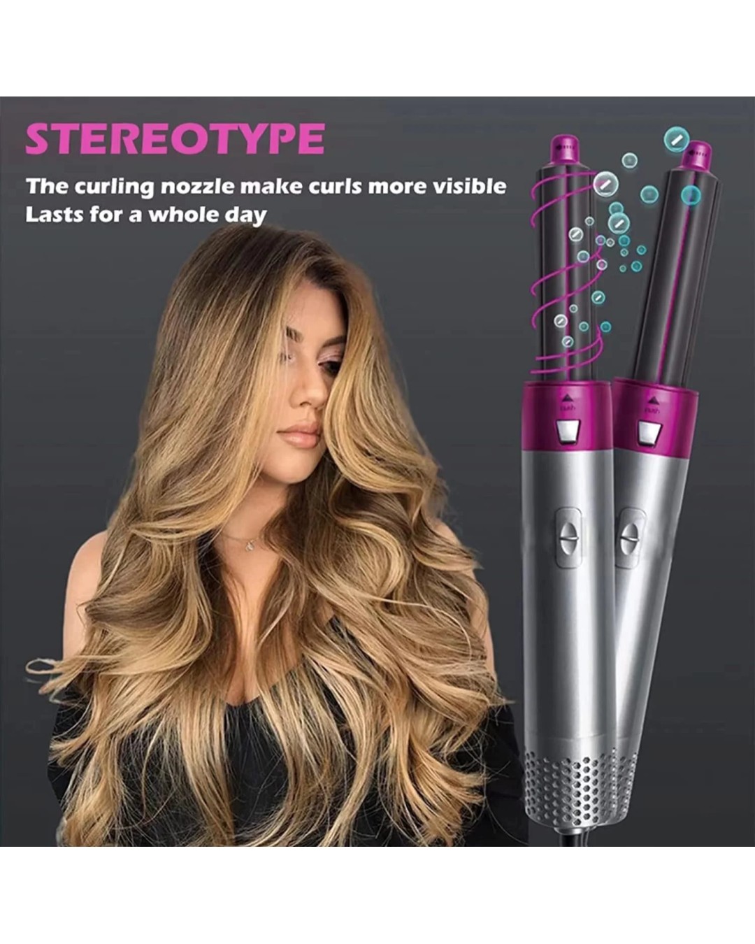 5 in 1 Hot Air Styler Hair Dryer Comb Multifunctional Styling Tool Fast Heating Crimper Wand Manual Curler (Pack of 1)