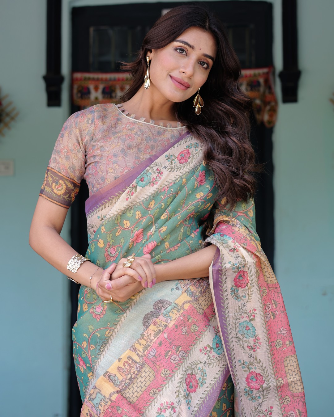 Handloom Cotton Saree with Subtle Ramayan Print and Heritage Motif Pallu(Pack of 1)