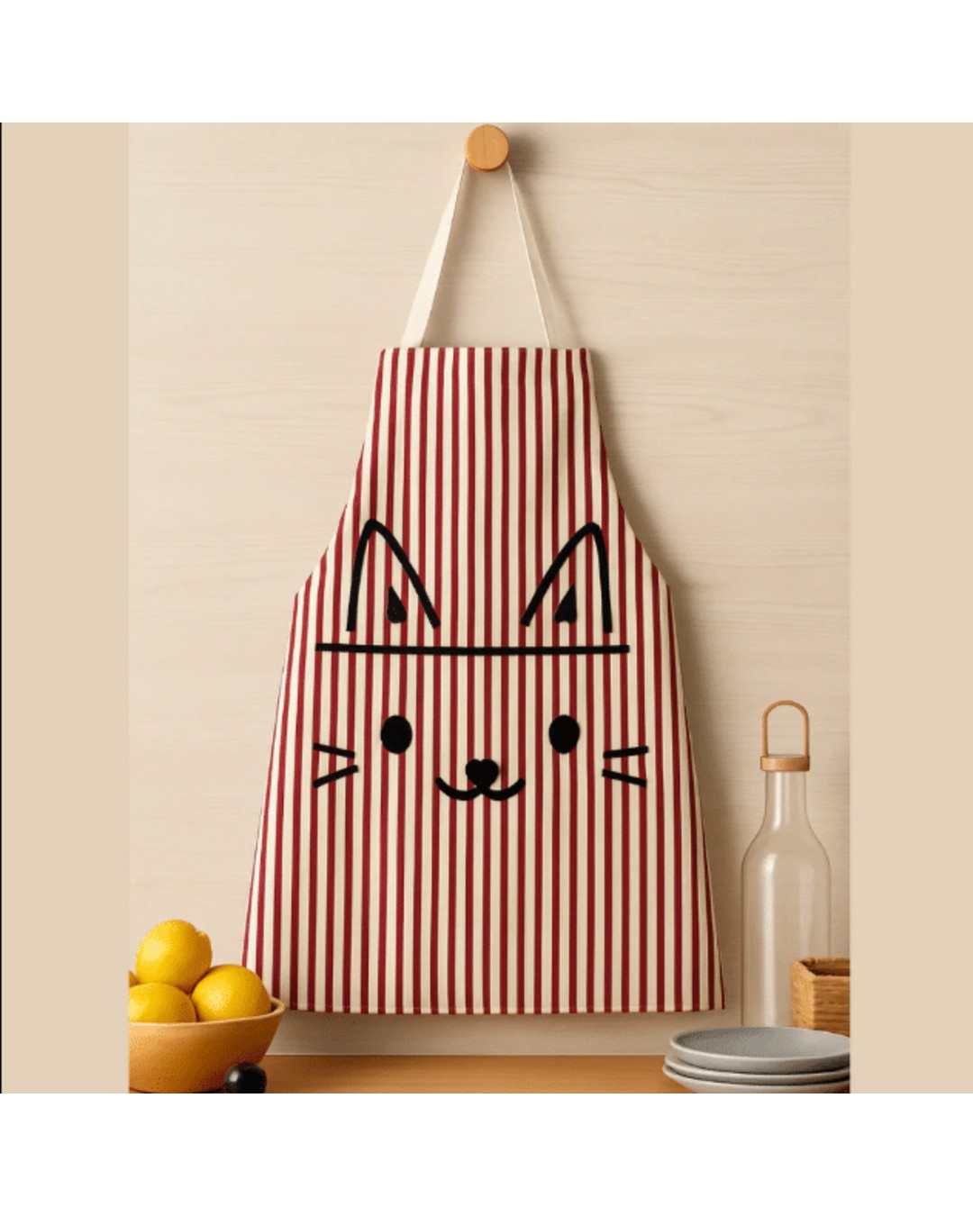 Cat Print Kitchen Apron | Cute Cartoon Cooking Apron with Pocket | Reusable & Comfortable Apron for Home, Baking & BBQ(Pack of 1)
