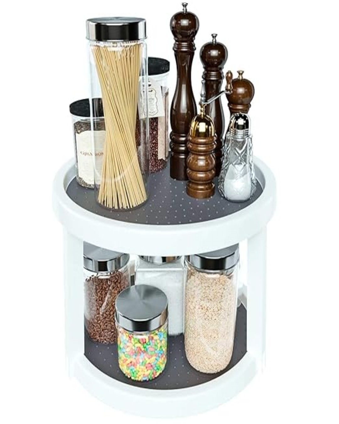 Double Layer Rotating Storage Tray | 360° Spin Organizer for Kitchen, Bathroom & Refrigerator | Multi-Purpose Space Saving Turntable(Pack of 1)