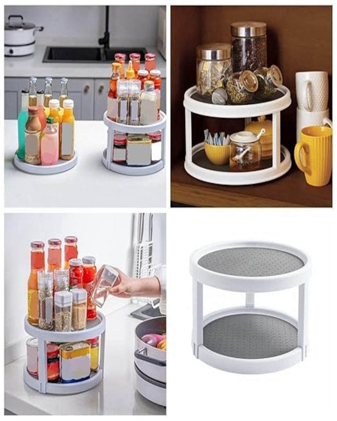Double Layer Rotating Storage Tray | 360° Spin Organizer for Kitchen, Bathroom & Refrigerator | Multi-Purpose Space Saving Turntable(Pack of 1)