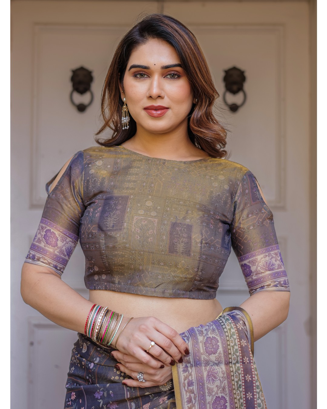 Handloom Cotton Saree with Mandala Pallu, Ornamental Border & Tassels – Traditional Festive Wear(Pack of 1)