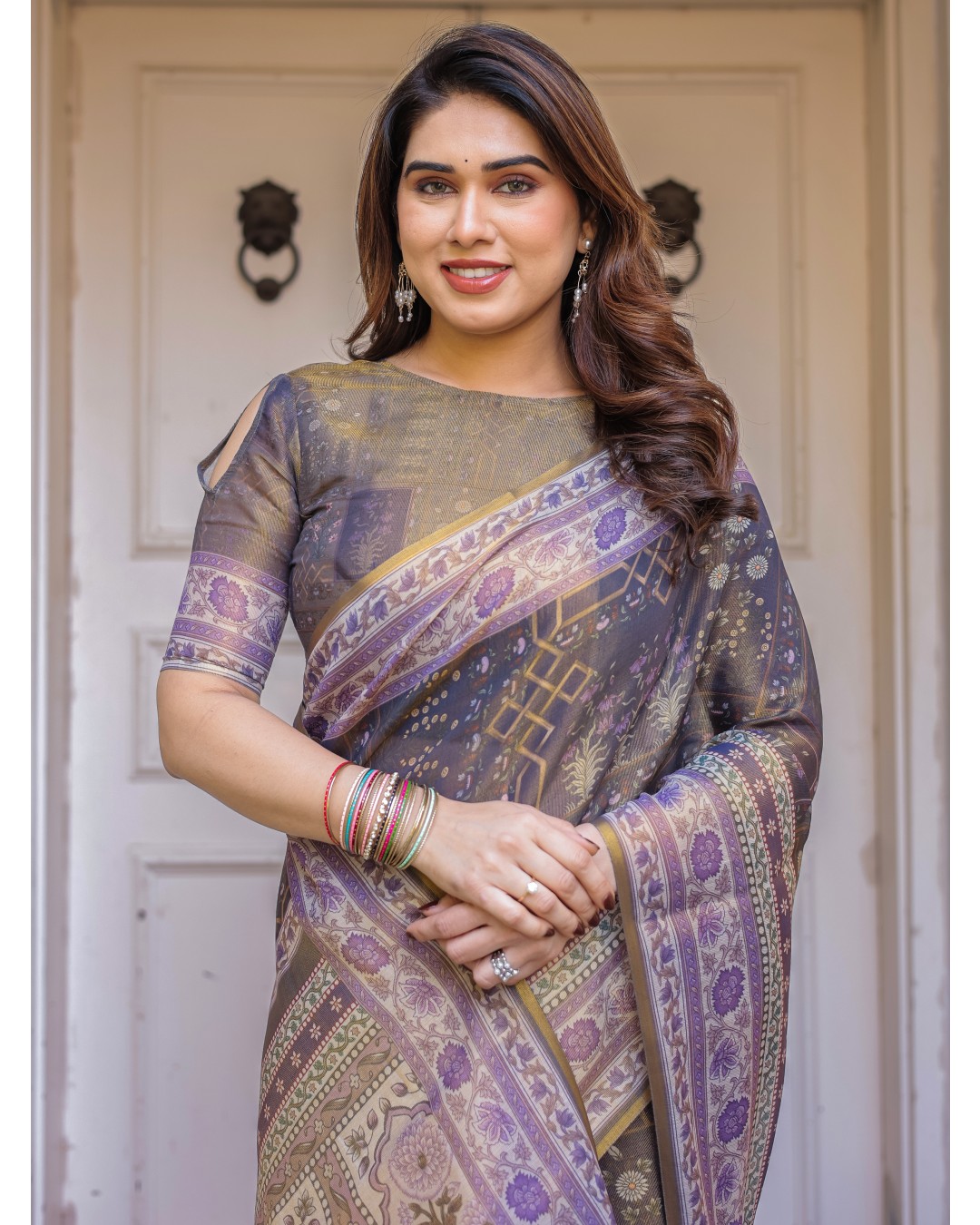 Handloom Cotton Saree with Mandala Pallu, Ornamental Border & Tassels – Traditional Festive Wear(Pack of 1)