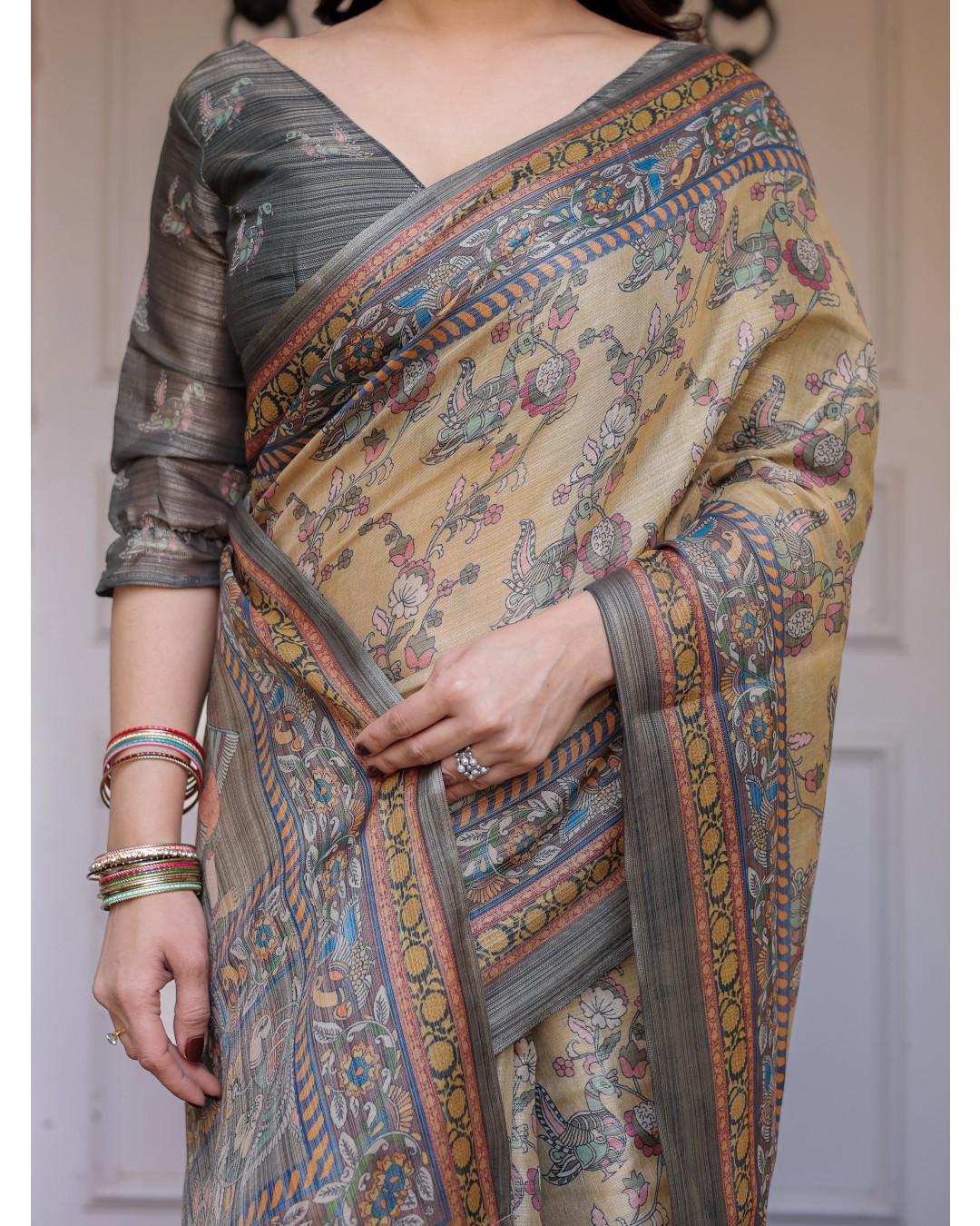 Scenic Landscape Printed Handloom Cotton Saree with Artistic Pallu & Tassels – Elegant Day Wear(Pack of 1)