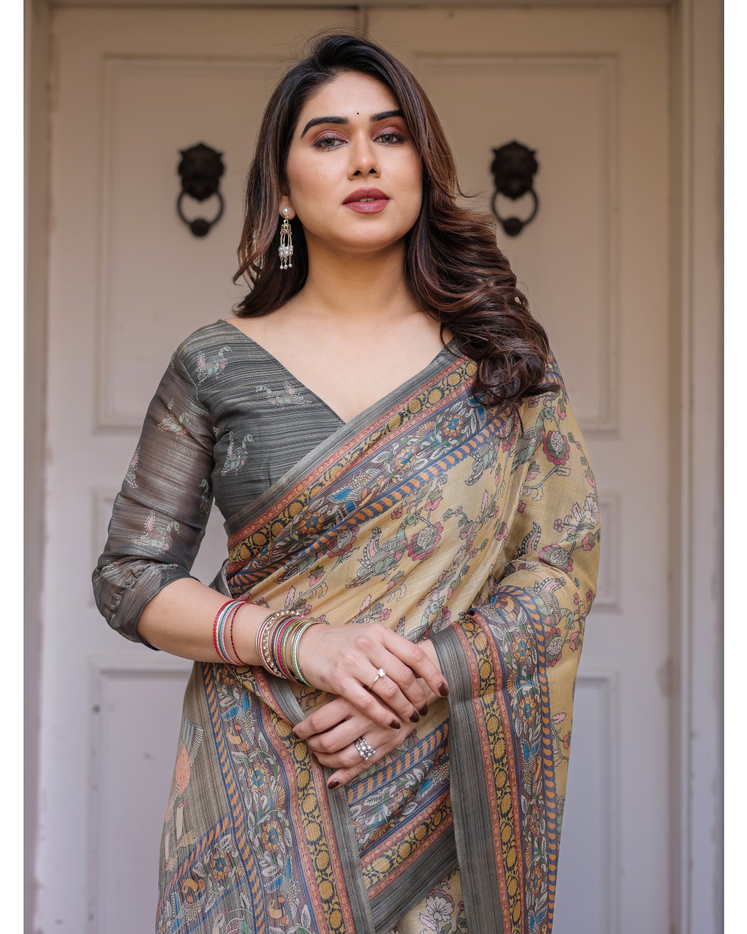 Scenic Landscape Printed Handloom Cotton Saree with Artistic Pallu & Tassels – Elegant Day Wear(Pack of 1)