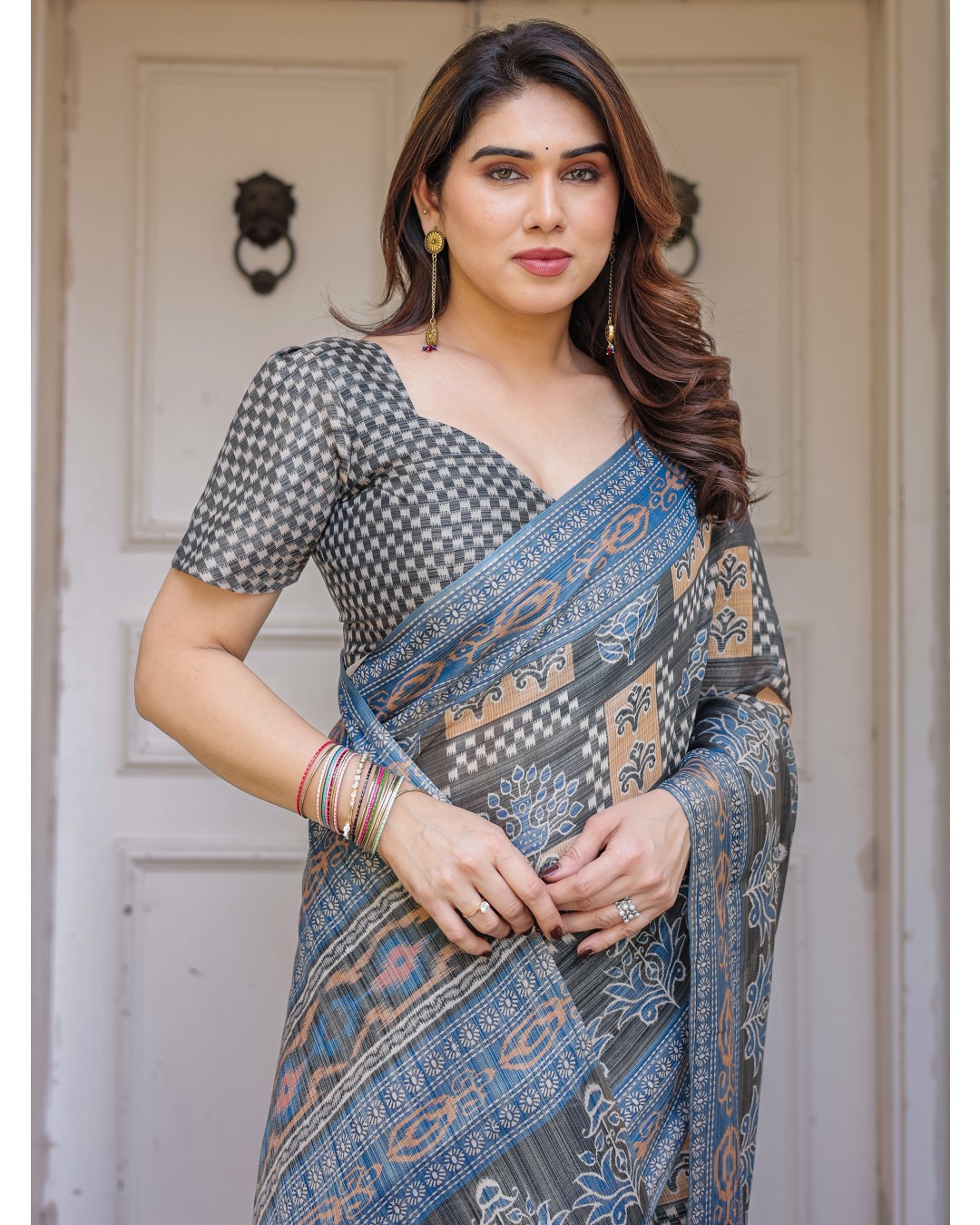 Scenic Landscape Printed Handloom Cotton Saree with Artistic Pallu & Tassels – Elegant Day Wear(Pack of 1)