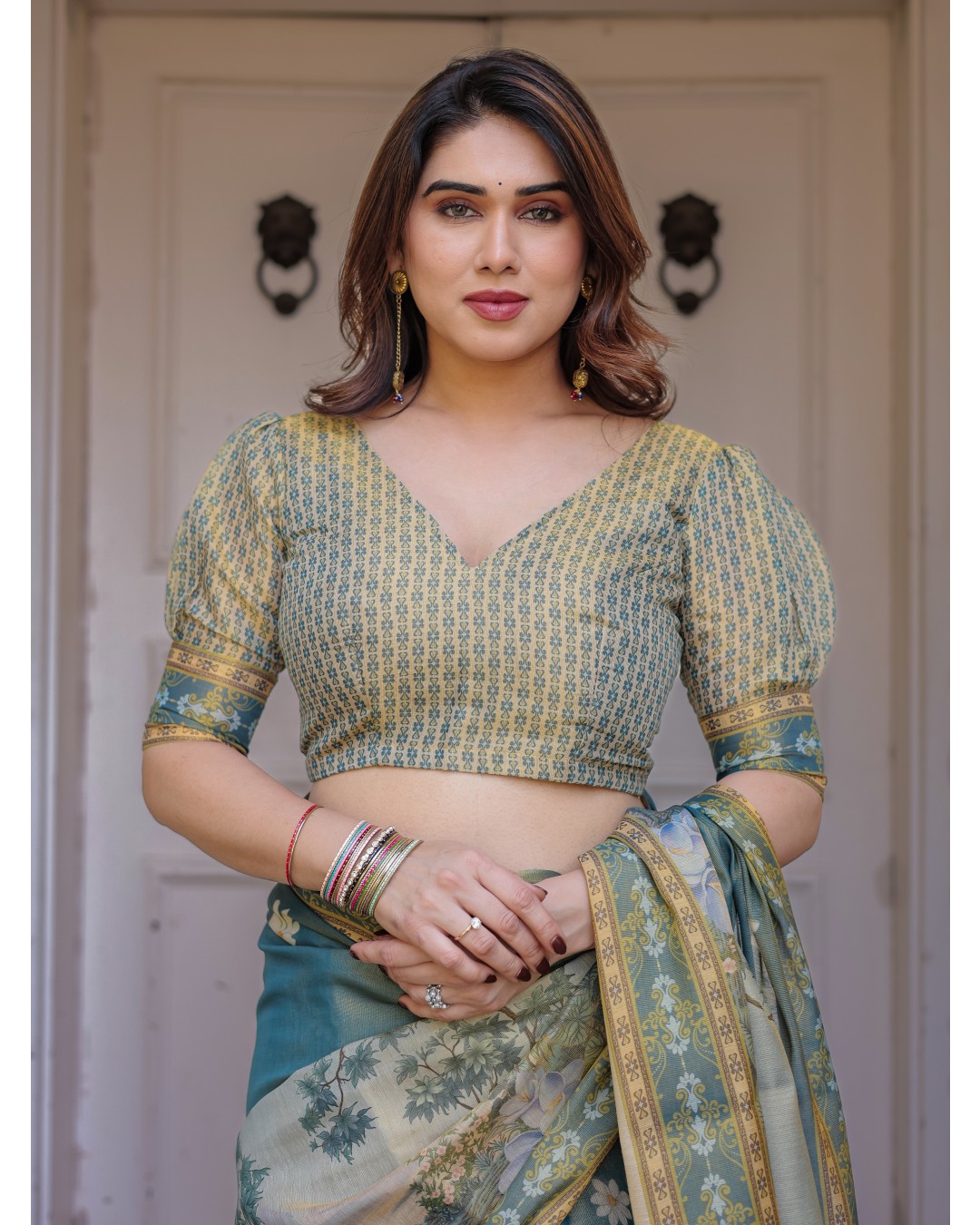 Scenic Landscape Printed Handloom Cotton Saree with Artistic Pallu & Tassels – Elegant Day Wear(Pack of 1)