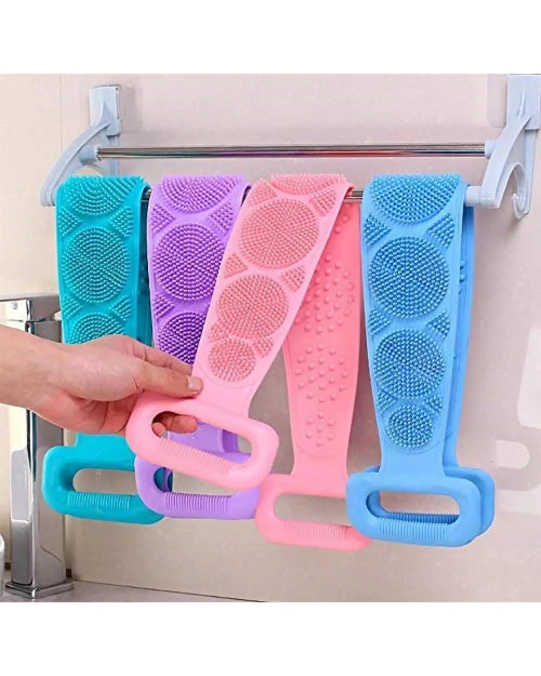 Silicone Back Scrubber | Long Handle Body Cleaning Brush | Soft & Flexible Bath Scrubber for Shower & Spa Use (Pack of 1)