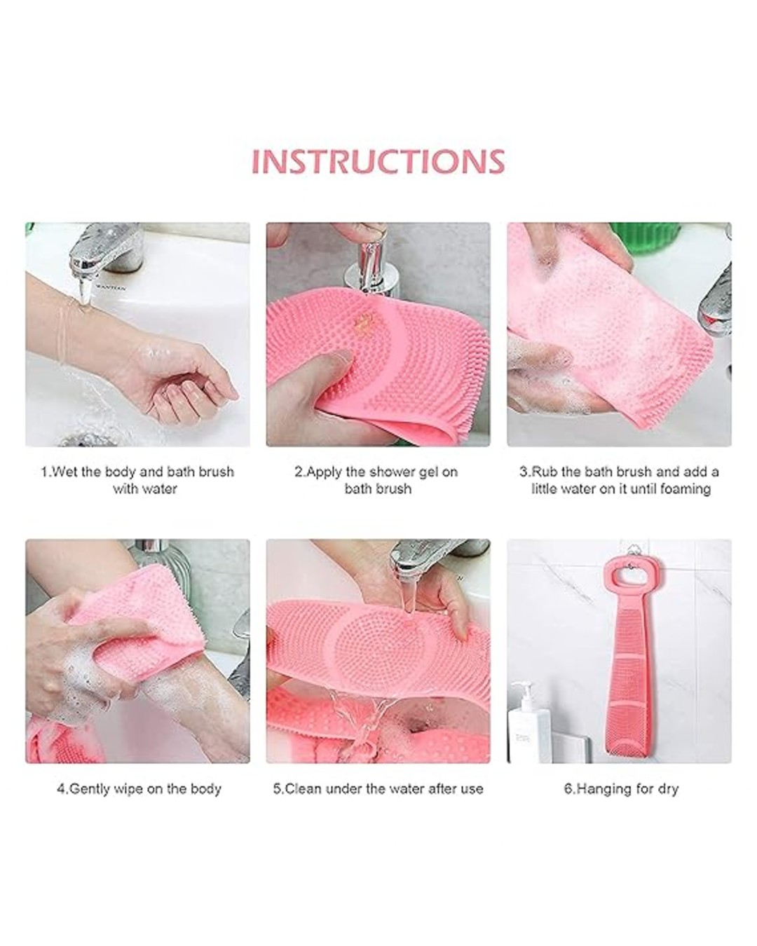 Silicone Back Scrubber | Long Handle Body Cleaning Brush | Soft & Flexible Bath Scrubber for Shower & Spa Use (Pack of 1)