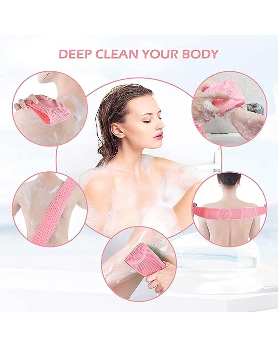 Silicone Back Scrubber | Long Handle Body Cleaning Brush | Soft & Flexible Bath Scrubber for Shower & Spa Use (Pack of 1)