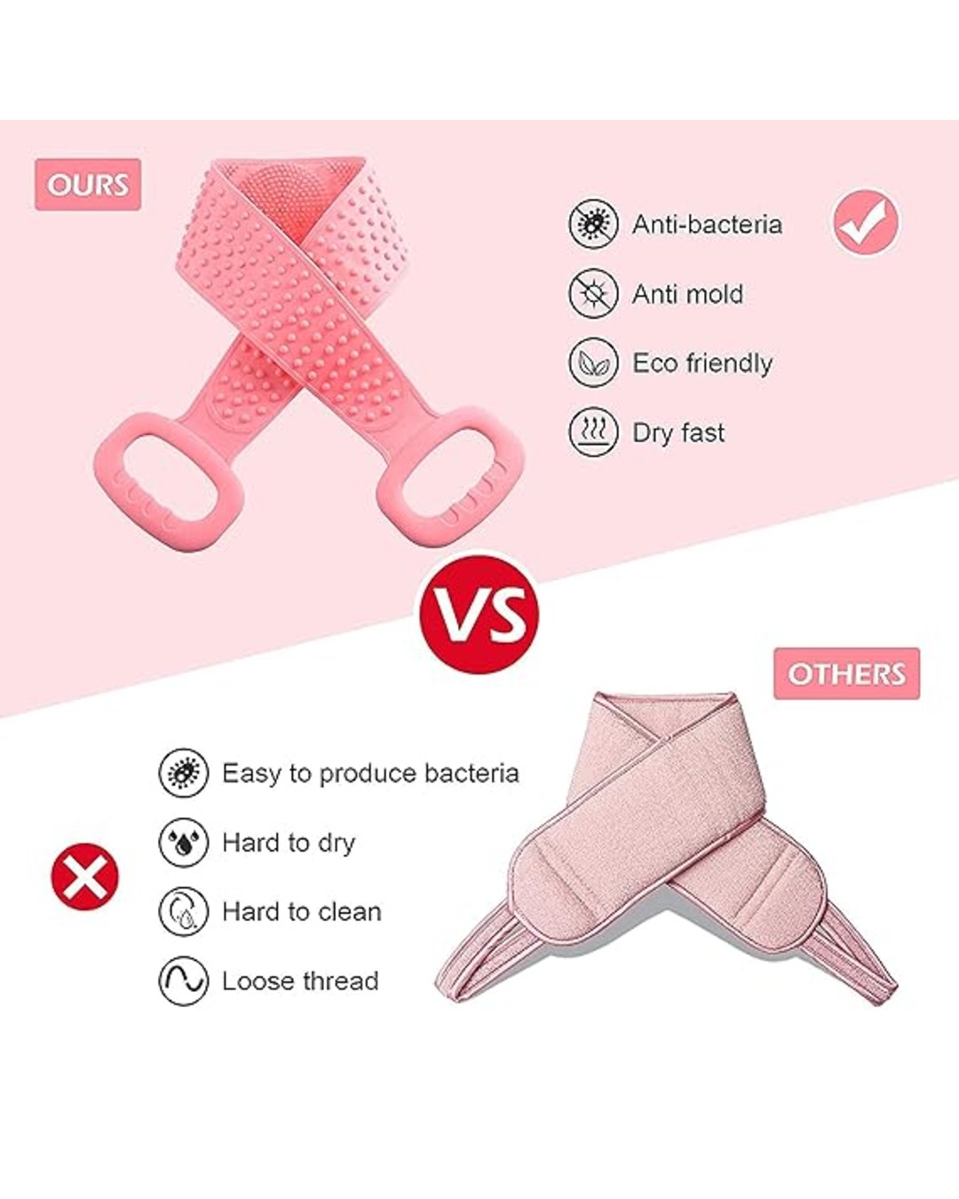 Silicone Back Scrubber | Long Handle Body Cleaning Brush | Soft & Flexible Bath Scrubber for Shower & Spa Use (Pack of 1)