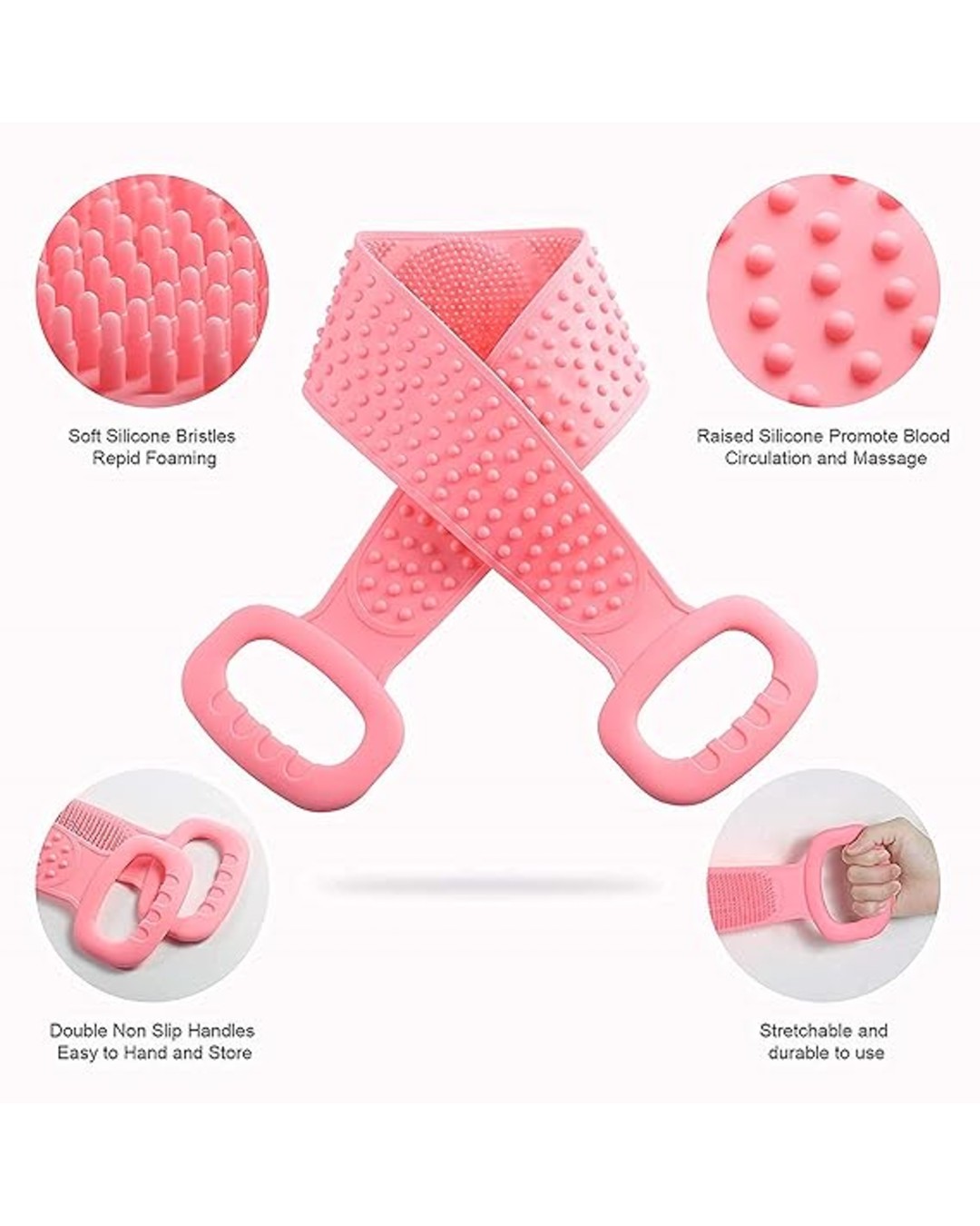 Silicone Back Scrubber | Long Handle Body Cleaning Brush | Soft & Flexible Bath Scrubber for Shower & Spa Use (Pack of 1)