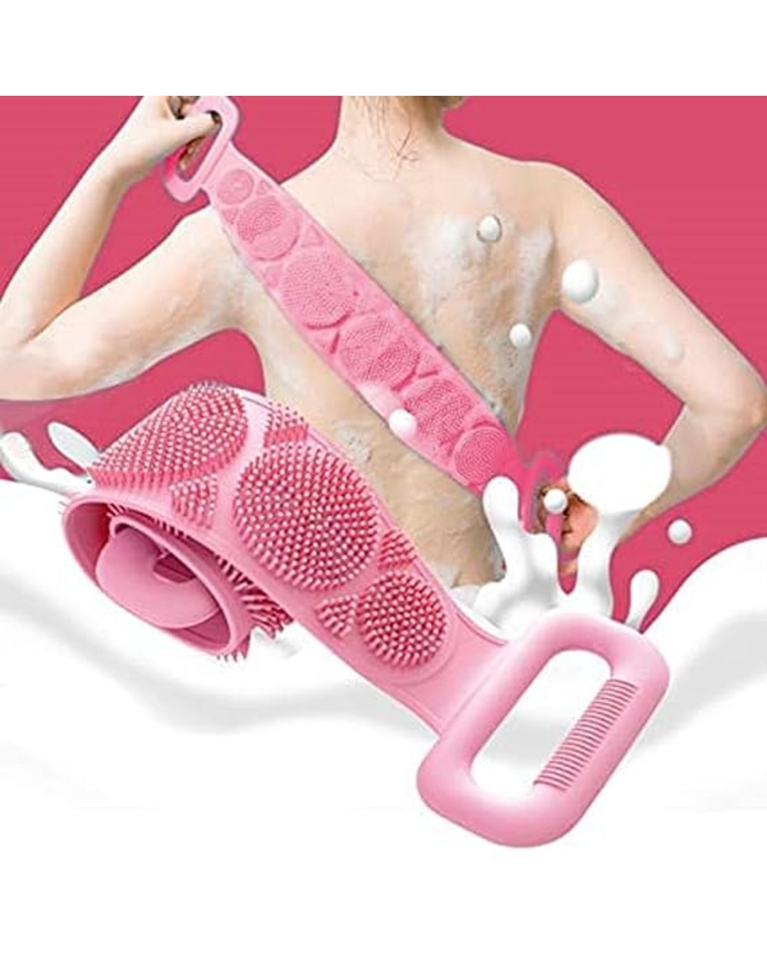 Silicone Back Scrubber | Long Handle Body Cleaning Brush | Soft & Flexible Bath Scrubber for Shower & Spa Use (Pack of 1)