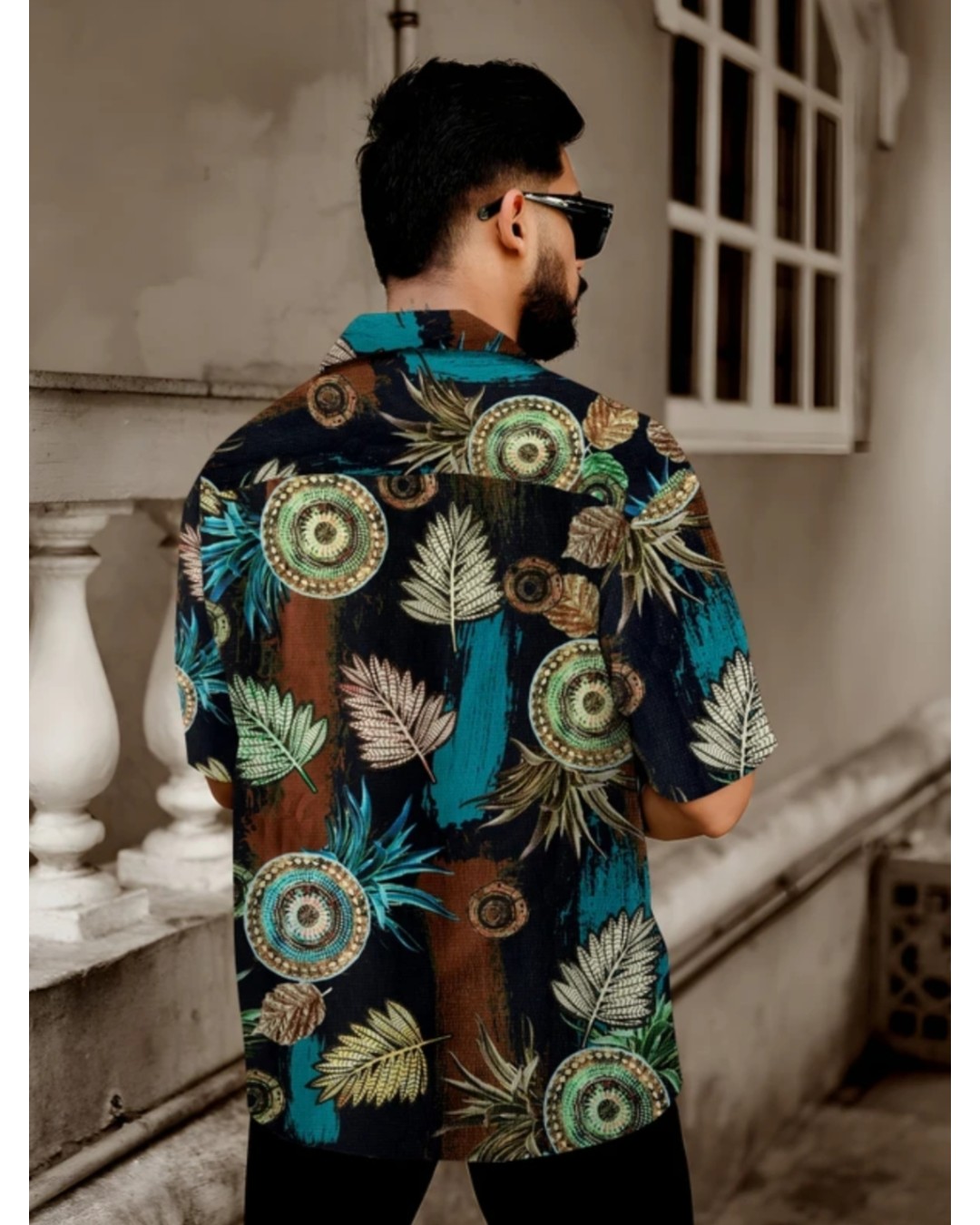 Men’s White Tropical Leaf Print Casual Shirt with Short Sleeves(Pack of 1)