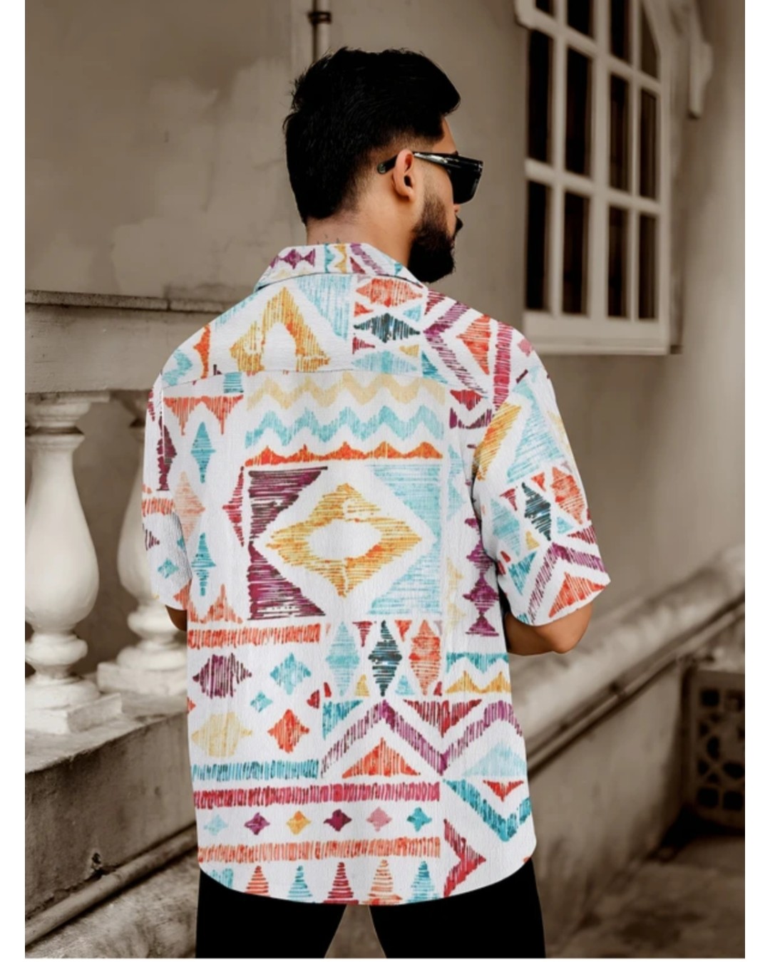 Men’s White Tropical Leaf Print Casual Shirt with Short Sleeves(Pack of 1)