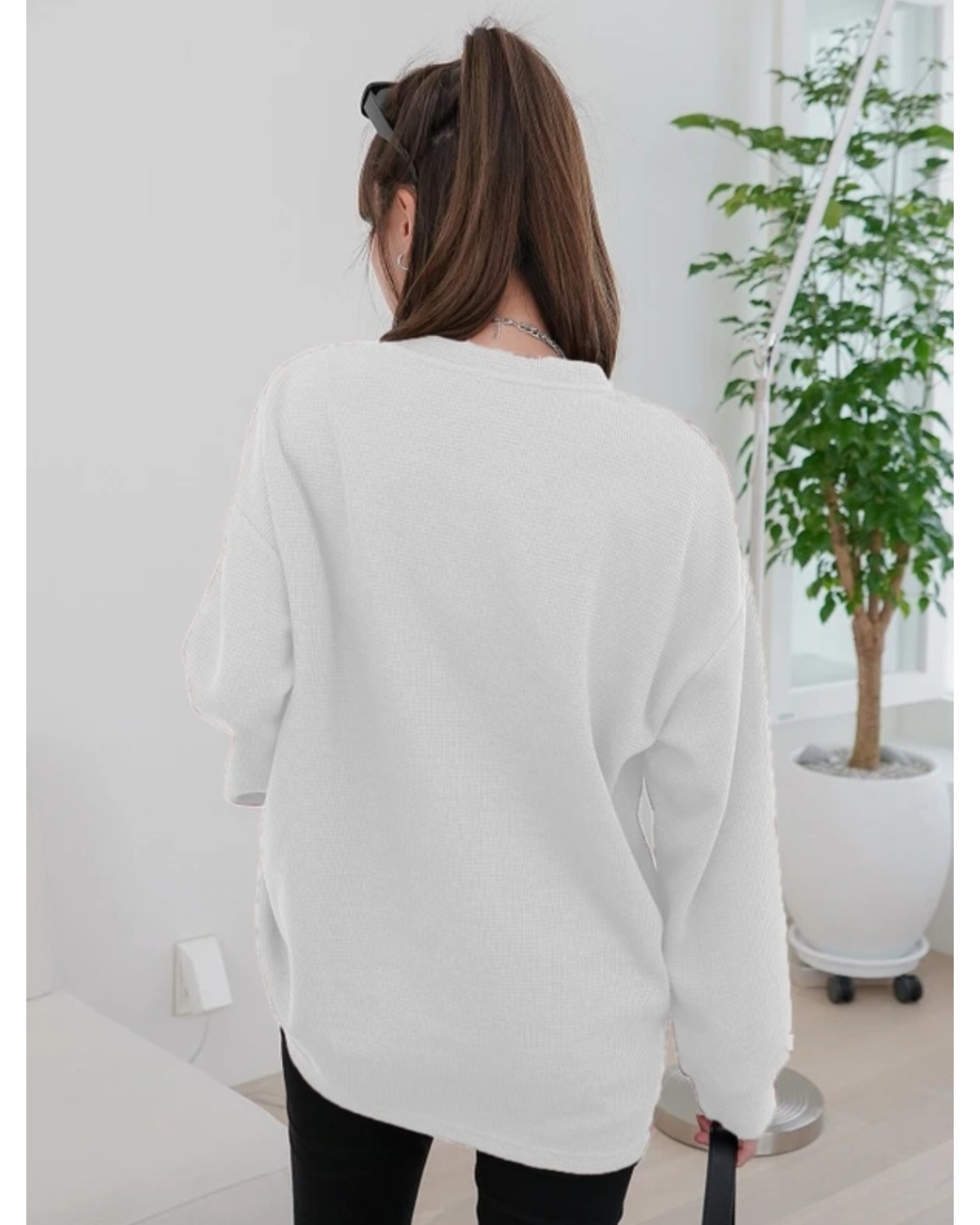 Women’s Oversized Waffle Knit Henley Top – Casual Full Sleeve Loose Fit T-Shirt(Pack of 1)