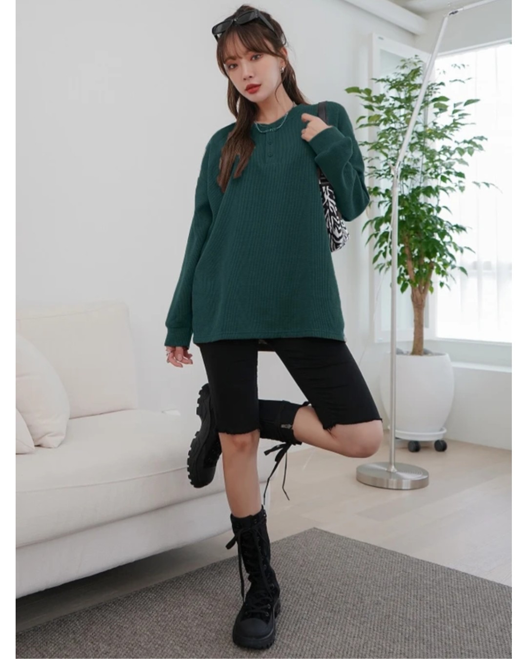 Women’s Oversized Waffle Knit Henley Top – Casual Full Sleeve Loose Fit T-Shirt(Pack of 1)