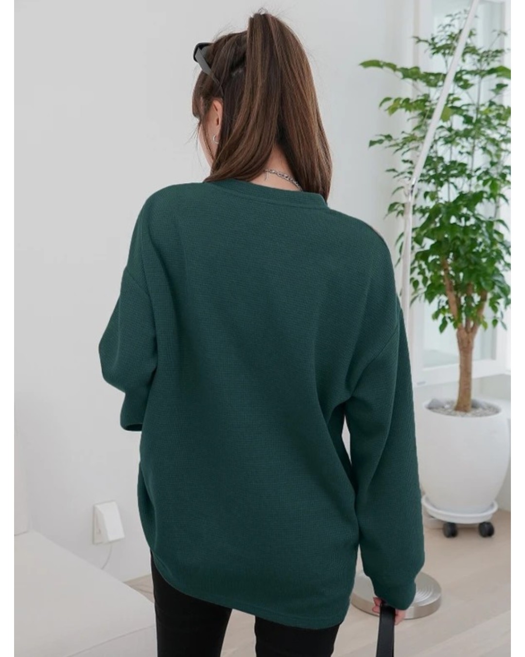 Women’s Oversized Waffle Knit Henley Top – Casual Full Sleeve Loose Fit T-Shirt(Pack of 1)