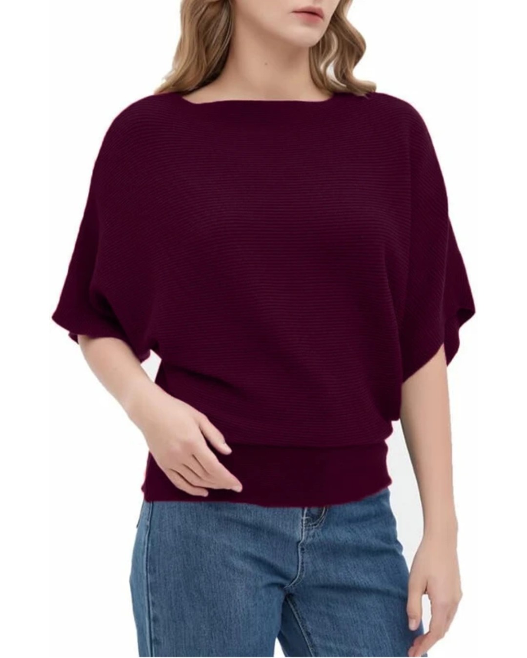 Women’s Teal Ribbed Knit Batwing Sleeve Top(Pack of 1)