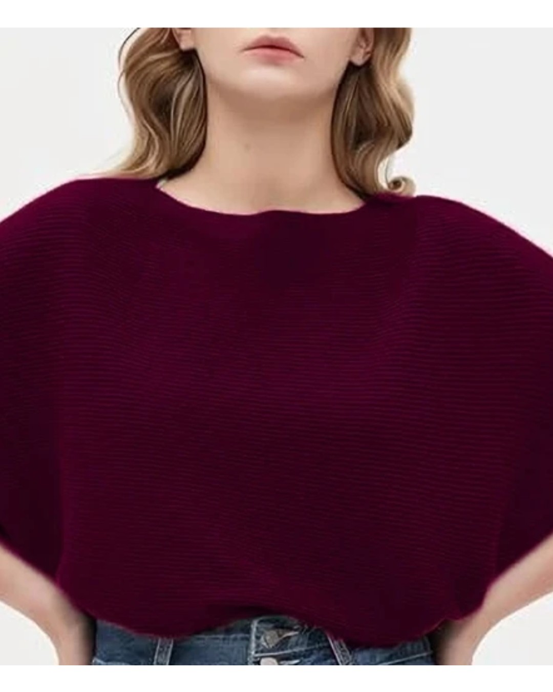 Women’s Teal Ribbed Knit Batwing Sleeve Top(Pack of 1)