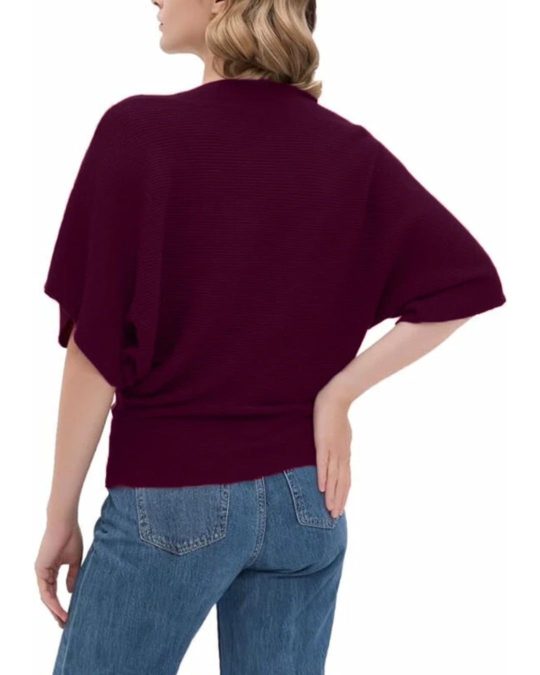 Women’s Teal Ribbed Knit Batwing Sleeve Top(Pack of 1)