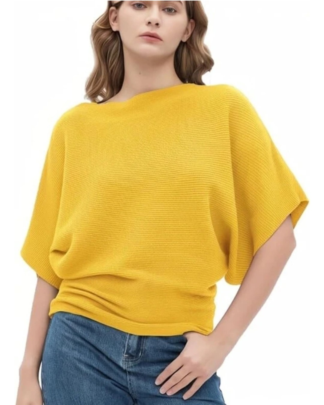 Women’s Teal Ribbed Knit Batwing Sleeve Top(Pack of 1)