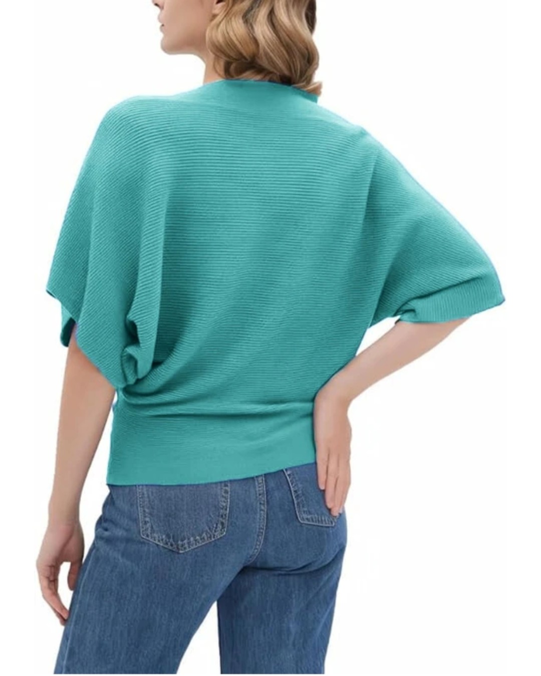 Women’s Teal Ribbed Knit Batwing Sleeve Top(Pack of 1)