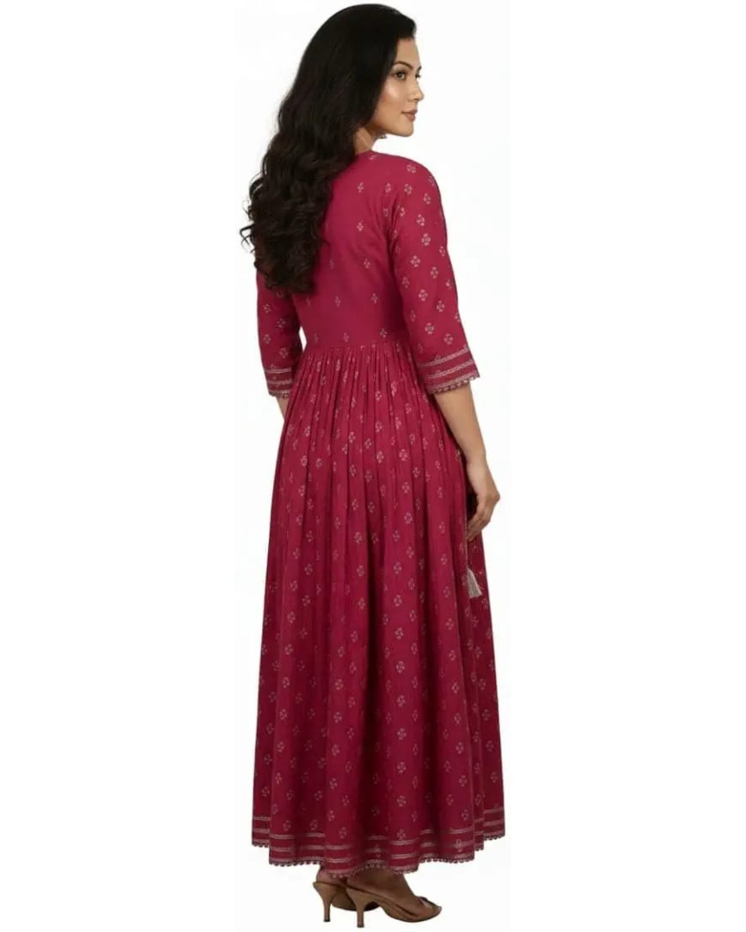 Women's Maroon Anarkali Kurta, Embroidered Yoke, 3/4 Sleeves, Floral Print, Ankle Length, Ethnic Wear (Pack of 1)