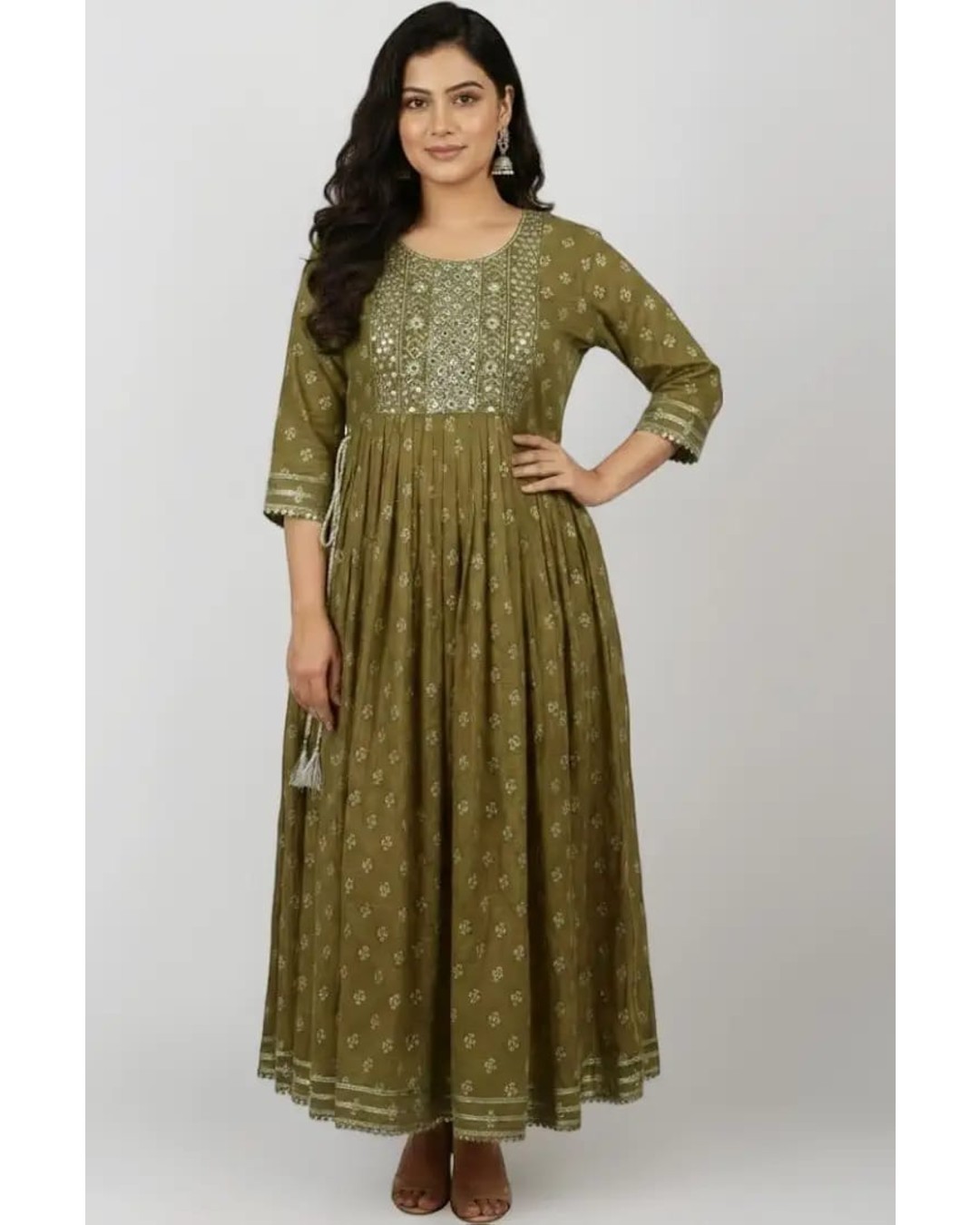 Women's Maroon Anarkali Kurta, Embroidered Yoke, 3/4 Sleeves, Floral Print, Ankle Length, Ethnic Wear (Pack of 1)