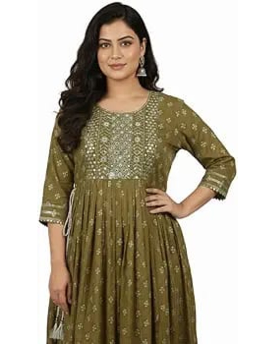 Women's Maroon Anarkali Kurta, Embroidered Yoke, 3/4 Sleeves, Floral Print, Ankle Length, Ethnic Wear (Pack of 1)