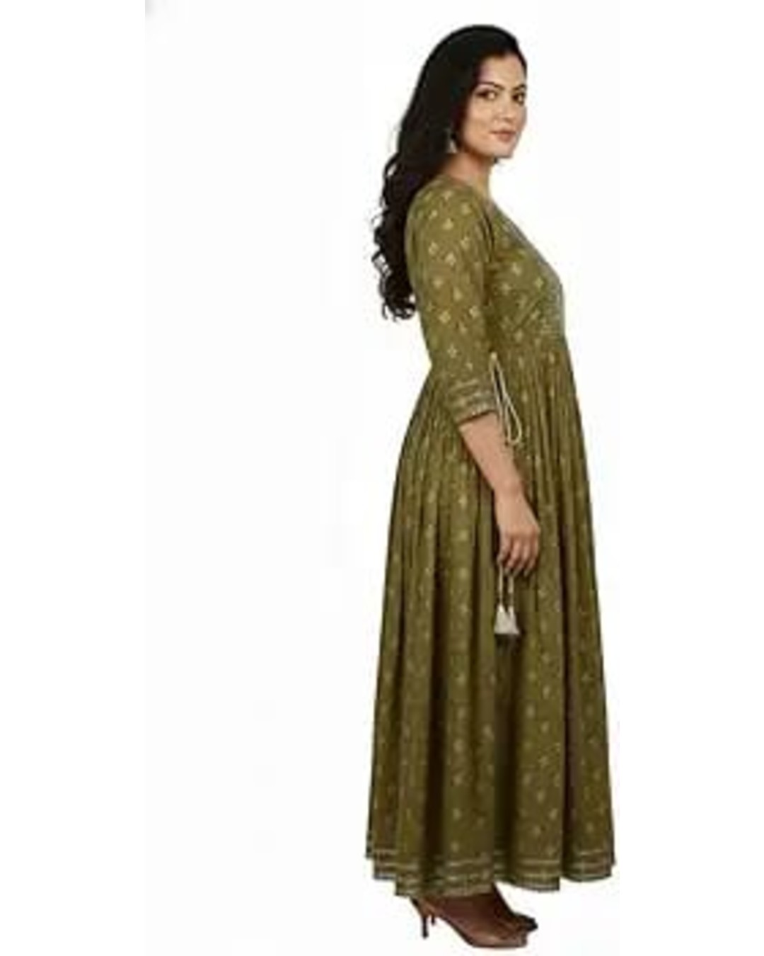 Women's Maroon Anarkali Kurta, Embroidered Yoke, 3/4 Sleeves, Floral Print, Ankle Length, Ethnic Wear (Pack of 1)