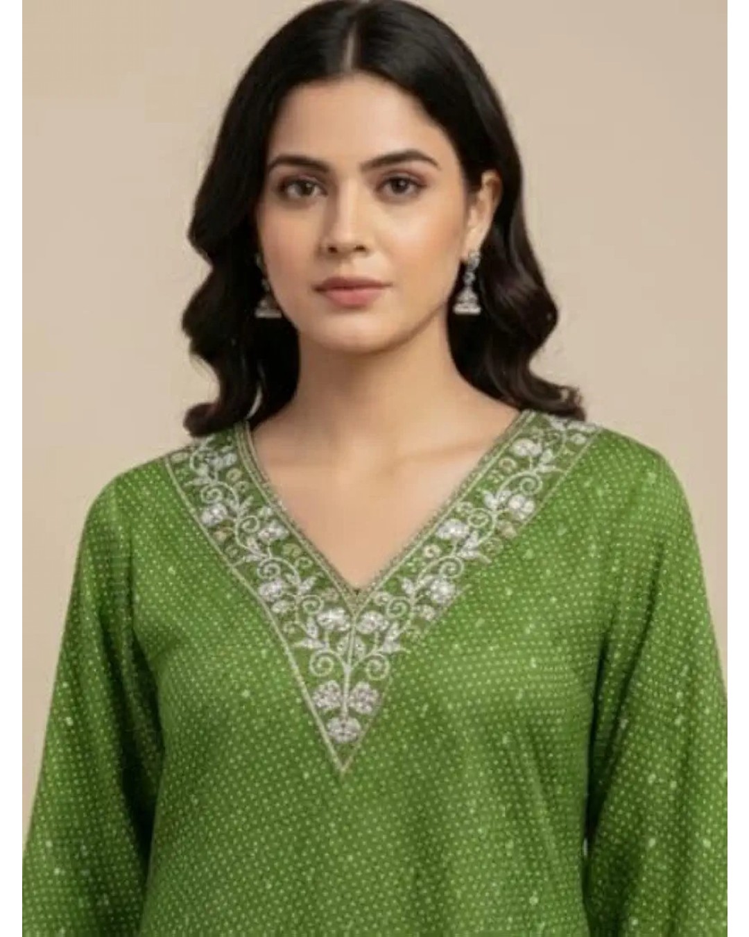 Women's Cotton Embroidered Kurta, Navy Blue, V-Neck, 3/4 Sleeves, Knee Length, Ethnic Straight Kurta (pack of 1 )