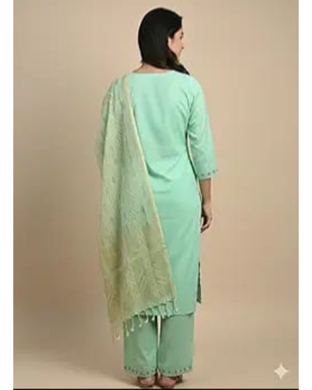 Women's Embroidered Salwar Suit Set, Mint Green, Cotton Blend, Floral Design, 3-Piece Kurta Palazzo Dupatta (pack of 1)