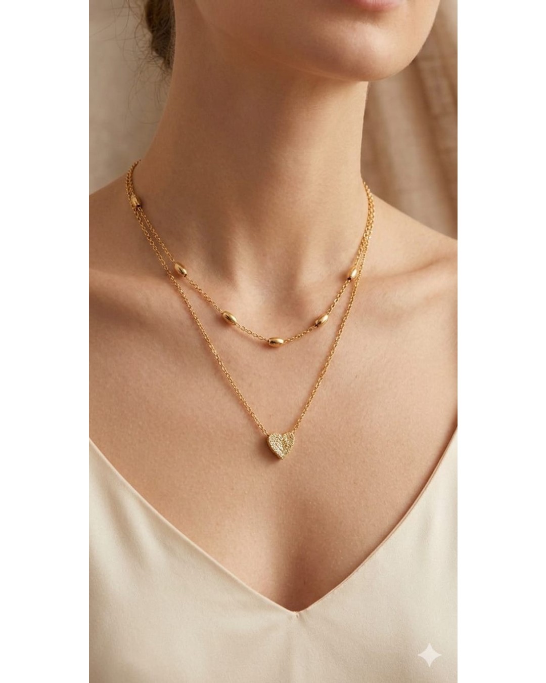 Minimalist Gold Double Layer Heart Charm Necklace (pack of 1)