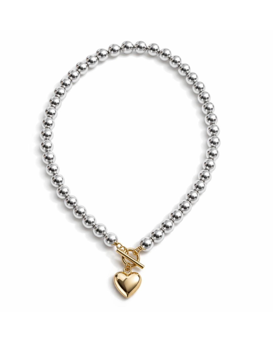 Gold Plated Heart Pendant Beaded Necklace for Women (Pack of 1)