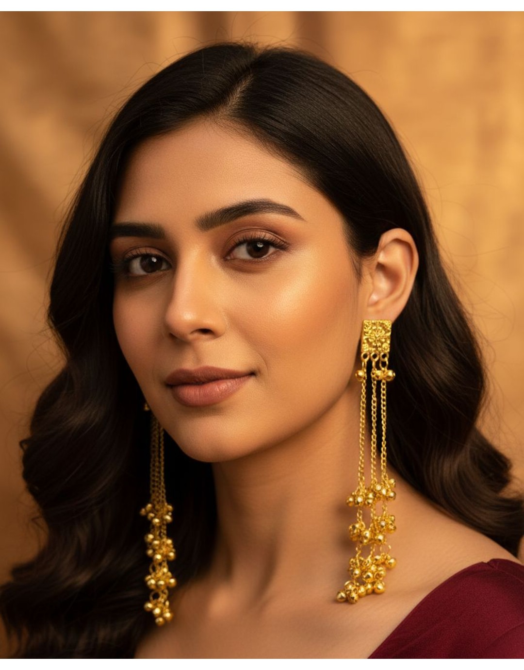 Traditional Gold Plated Long Chain Tassel Earrings for Women (Pack of 1)